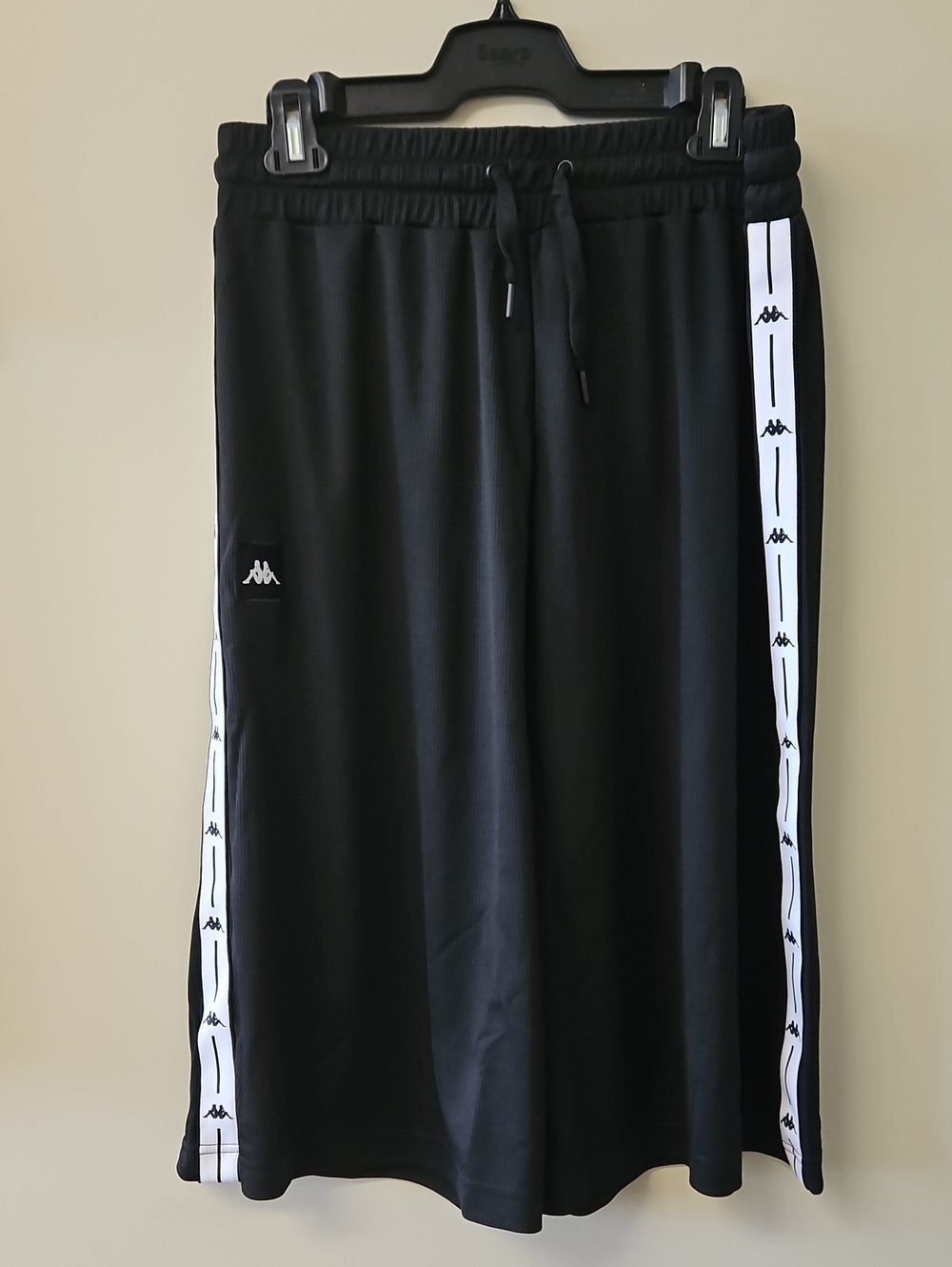 Kappa Black Shorts with White Logo Stripe Sz Large